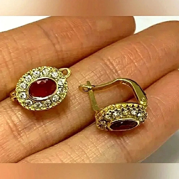 Ruby Red And Cubic Zirconia Chic Classic Events Holiday Party Gift Earrings - Picture 5 of 8